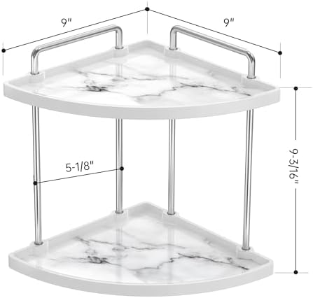 KES Hancrafted Ceramic Corner Bathroom Counter Organizer, 2-Tier Bathroom Countertop Organizer with Marble Pattern, Vanity Skincare Perfume and Makeup Storage, Polished Chrome, BSC901-CH - Image 2