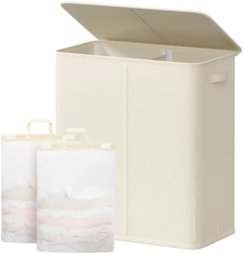 Lifewit Double Laundry Hamper with Lid, Removable Laundry Bags, Ivory White by Lifewit