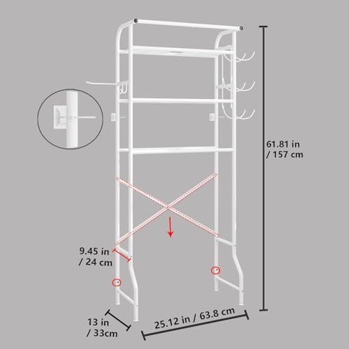 Over The Toilet Storage Shelf 3 Tier Bathroom Organizer White - Image 3