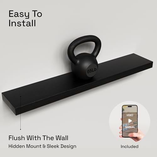 Solid Wood Floating Shelves for Wall 36 Inches Long, Black Wooden Shelf - Image 5