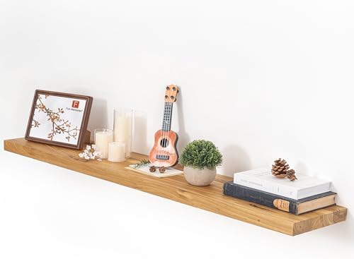 Fun Memories Floating Shelves for Wall, 48"x9.3" Rustic Solid Elm Wood Wall Shelves, Heavy-Duty Mounted Shelves with Invisible Brackets for Living Room, Bedroom, Kitchen, Natural Finish by FunMemories