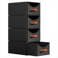 Homsorout Stackable Storage Drawers - Collapsible Storage Bins with Drawers, 4 Pack Closet Shelf Organizer Basket, Fabric Pull Out Organizer for Bedroom, Living Room, Dorm, Black by Homsorout