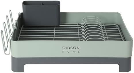 Gibson Home Nestcraft Full Size Rust Resistant Dish Rack with Drain Board and Flatware Caddy - Green - Image 5