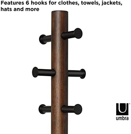 Umbra Pillar Coat Rack with Stool, Freestanding 6 Hooks, Black/Walnut - Image 5
