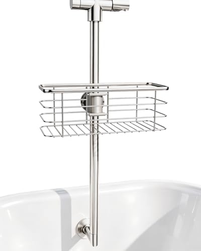 Shower Slide Bar Caddy Basket, Stainless Steel, 11 x 4.2 x 3.9 Inch, Adjustable Pole-Mounted Organizer for Shampoo and Body Wash by Unknown