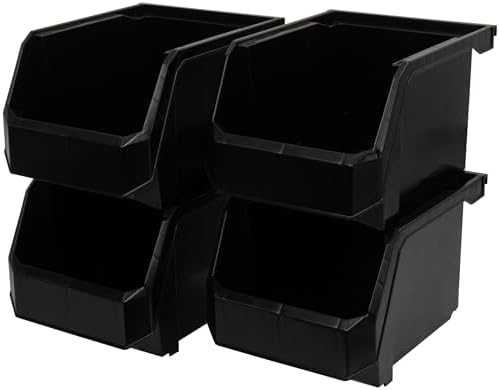 ReadySpace Medium-Tall Stackable Plastic Storage Bins, 4-Pack, Black by Akro-Mils