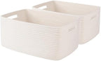 OIASKET Large Storage Basket for Organizing, Woven Rope Basket for Shelves, Closet Organizer Bins for Clothes, Blanket, Toys, Baby Nursery Storage, 17.7" x 13" x 7.87", 2 Packs White by OIASKET