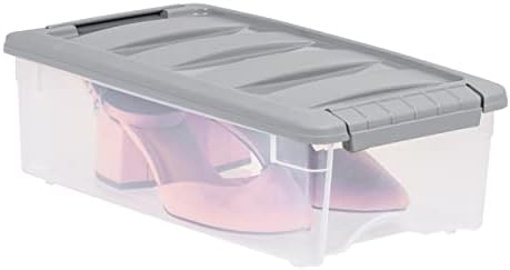 Amazon Basics Plastic Storage Containers with Secure Latching Lids, Stackable Organization Bins, Clear/Grey, 5 Quart, Set of 10 - Image 4