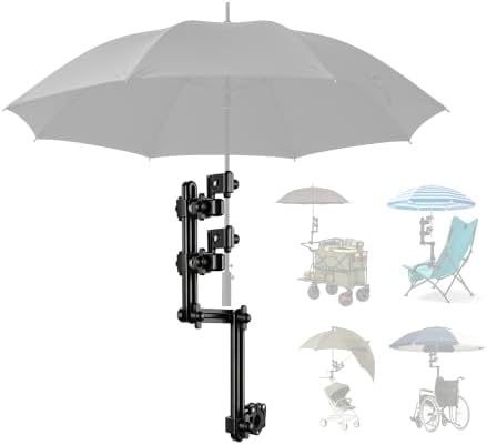 Dual Clamp Umbrella Holder for Wheelchair, Beach & Lawn Chairs by Chufnt