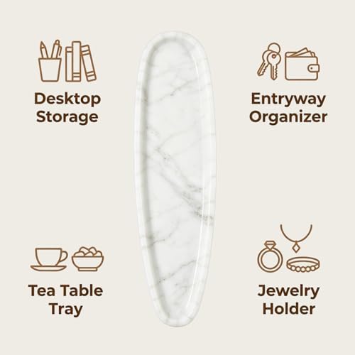 Natural Marble Vanity Tray, 16.6"x4.6", Italian Carrara White - Image 3