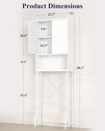 Kitsure 68.1"H Over Toilet Storage Cabinet, Magnetic Door, Adjustable Shelf - Image 2