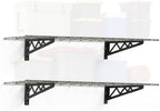SafeRacks Steel Garage Wall Shelves 2-Pk w/Hooks, 500lb, Hammertone (18x48) by SafeRacks