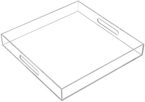 Clear Sturdy Acrylic Serving Tray with Handles - 14x14Inch - Coffee, Appetizer, Breakfast, Butler Tray - Kitchen Countertop & Makeup Drawer Organizer by KEVLANG