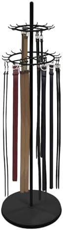 Floor Standing Belt Display Rack, 66 Inch 360° Rotating 2-Tier Metal Hanger Organizer for Belts, Ties, Scarves, Jewelry, Space-Saving Sturdy Metal Stand for Retail Store, Home Closet, Clothing (Black) by Unknown