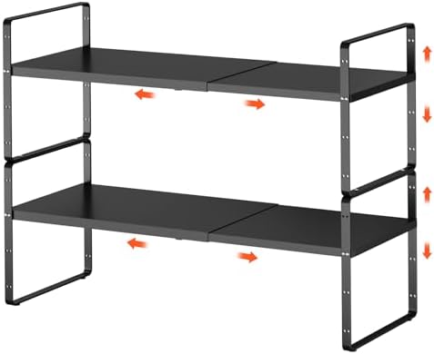 2pcs Expandable Cabinet Shelf Organizer, 16.5"~27''L, Black by jkxoo