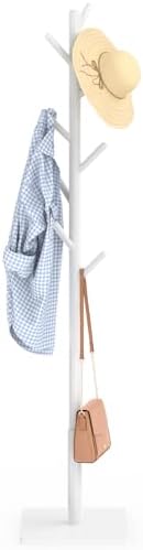 Wooden Coat Rack Freestanding with Stable Square Base,White by YheenLf