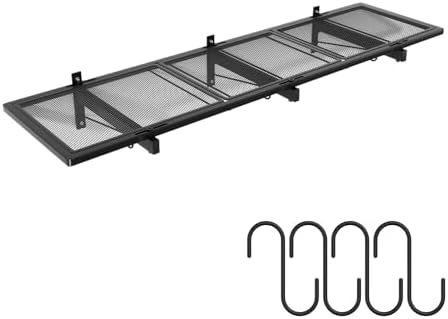 Garage Wall Shelving,46"X 12.5" Garage Shelving Wall Mounted,Heavy Duty Garage Storage Rack with 4 Hooks,160 LBS Capacity,Black Metal Floating Organizer Shelves for Warehouse (1) by WelcometoOYENBBOI