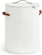CHICVITA Large Woven Laundry Hamper with Lid & Leather Handles, 60L, White by CHICVITA