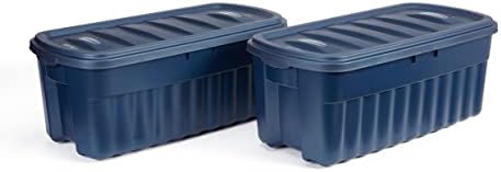 Rubbermaid Roughneck Tote 50 Gal, 2 Pack, Made in USA, Dark Indigo Metallic, Rugged Plastic Stackable Storage Bins with Lids and Handles by Rubbermaid