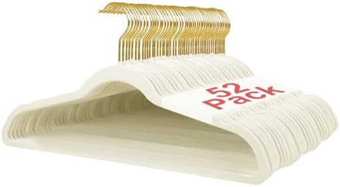 52 Pack Velvet Clothes Hangers Non-Slip with Shoulder Notches by Wellong