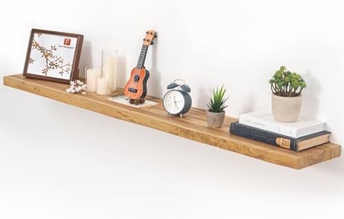 Floating Shelves for Wall, 55"x9.3" Rustic Solid Live-Edge Elm Wood Wall Shelves, Heavy-Duty Floating Shelves with Invisible Brackets for Living Room, Bedroom, and Kitchen, Natural Finish by FunMemories