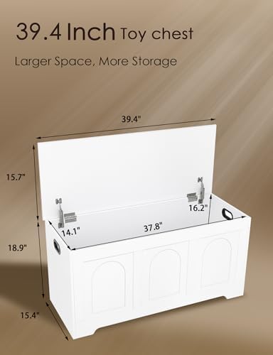 DINZI LVJ Storage Chest, Wooden Toy Box, White 39.4" L - Image 3