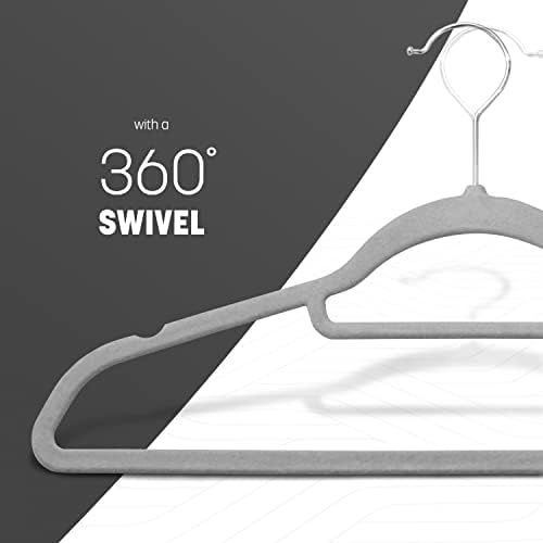 KEPLIN Grey Velvet Hangers 50 Pack - 18 inch, Thin Non Slip Hangers with Tie Bar and 360° Degree Hook for Home Storage – Sturdy & Space Saving Wardrobe Organizers for T-Shirts, Suits and Coats - Image 5