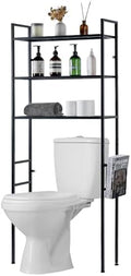 MyGift 3 Tier Over The Toilet Storage, Freestanding Bathroom Organizer Shelf, Above Toilet Rack with Removable Magazine Holder Basket, Black Metal Cabinet for Laundry Space Saver, 26.4x7.8x63.6 Inch by MyGiftHome