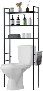 MyGift 3 Tier Over The Toilet Storage, Freestanding Bathroom Organizer Shelf, Above Toilet Rack with Removable Magazine Holder Basket, Black Metal Cabinet for Laundry Space Saver, 26.4x7.8x63.6 Inch by MyGiftHome