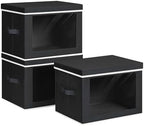 Homsorout Collapsible Storage Bins with Lids - Stackable Storage Containers with Window, 15.7 Inch Fabric Organizing Bins for Closet, Home & Office Organization Baskets, Black, 3 Pack by Homsorout