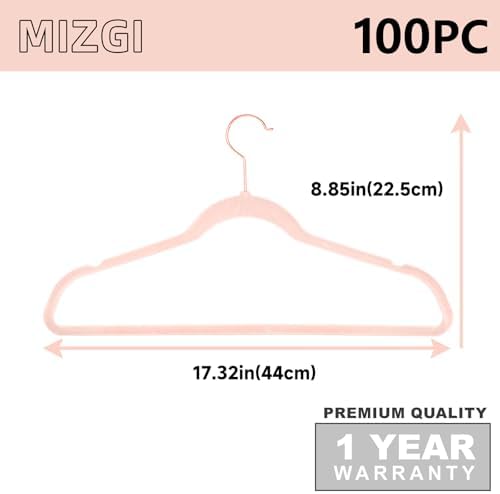MIZGI Blush Pink Velvet Hangers 100 Pack Non Slip Heavy Duty Rose Gold Hook - Image 2