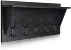 Wall Mounted Coat Rack Shelf, Rustic Wooden Country Style 24" Entryway Shelf with 5 Rustic Hooks featuring Solid Pine Wood. Perfect touch for your Entryway, Mudroom, Kitchen, Bathroom and More, Black by HBCYCreations