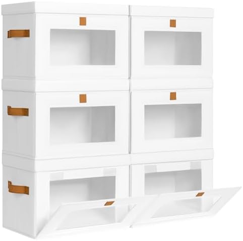 Homsorout Medium Fabric Storage Bins - Closet Shelf Organizer with Open Window, 6 Pack Closet Baskets for Shelves, Stackable Decorative Boxes for Home, Dorm, White, 13.7" x 9.8” x 9.8" by Homsorout