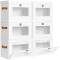 Homsorout Medium Fabric Storage Bins - Closet Shelf Organizer with Open Window, 6 Pack Closet Baskets for Shelves, Stackable Decorative Boxes for Home, Dorm, White, 13.7" x 9.8” x 9.8" by Homsorout