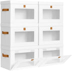 Homsorout Medium Fabric Storage Bins - Closet Shelf Organizer with Open Window, 6 Pack Closet Baskets for Shelves, Stackable Decorative Boxes for Home, Dorm, White, 13.7" x 9.8” x 9.8" by Homsorout