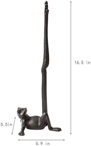 Frog Paper Towel Holder 16.5'' Cast Iron Paper Towel Holder Funny Toilet Paper Holder for The Floor or Counter in The Kitchen or Bathroom Bronze Rustic,Frog - Image 2