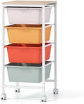 Giantex Rolling Storage Cart with 4 Drawers, Utility Cart w/Wooden Tabletop, Lockable Wheels, Multipurpose Organizer for Art Craft Scrapbook Paper, Drawer Carts for Dorm Classroom Office, Macaron by Giantex