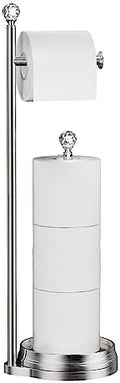 KASUNTO Toilet Paper Holder for Bathroom, Heavy Weighted Metal Free Standing Toilet Paper Holder Stand with Crystal Ball, Toilet Paper Roll Stand for Bathroom Accessories（Brushed Nickel） by Kasunto