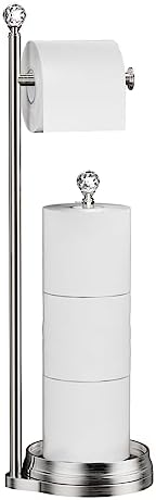 KASUNTO Toilet Paper Holder for Bathroom, Heavy Weighted Metal Free Standing Toilet Paper Holder Stand with Crystal Ball, Toilet Paper Roll Stand for Bathroom Accessories（Brushed Nickel） by Kasunto