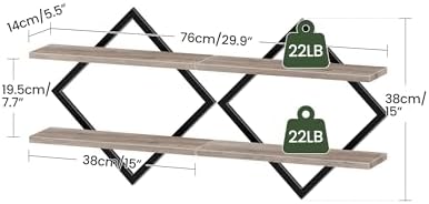 CHOEZON Floating Shelves for Wall, Set of 2 Wall Mounted Shelves, 2-Tier Hanging Shelves, for Living Room, Bedroom, Kitchen, Office, Study, Greige TBJ01P2BG - Image 3