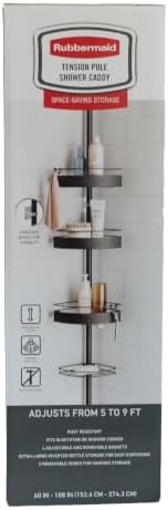 Rubbermaid Tension Pole Corner Shower Caddy: 4-Tier Bathroom Organizer Shelves, No Drill Installation for Renters, Apartments, Dorms, Family Bathroom, Adjustable 60-108 Inch, Black - Image 3