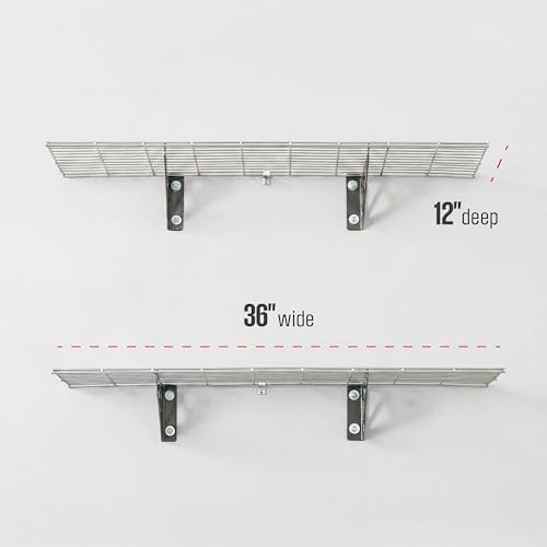 SafeRacks Steel Garage Wall Shelves 2-Pk w/Hooks, 300lb, Hammertone (12x36) - Image 3