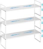 15.5 to 25.5 Inch Kitchen Cabinet Shelf Organizers, Adjustable Kitchen Counter Shelf Organizer, Set of 3 Expandable Countertop Storage Shelves, Stackable Design, 30LBS Heavy Duty, Space Saver by X-cosrack