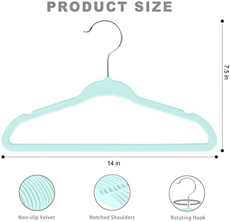 BAGAIL 50 Pack Kids Velvet Hangers 14 Inches Children's Clothes Hangers Non-Slip Baby Hangers for Infant/Toddler (Mint) - Image 2