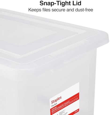 STAPLES Plastic File Box with Snap Lid, Letter/Legal Size, Clear, 4/Carton - Image 5