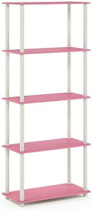 Furinno TURN-N-TUBE Storage Shelves, 5-Tier Book Shelf, Corner Shelf, Toolless Open Shelves, for Organization and Storage, Living Room, Garage, Home Office, Pink - Image 6