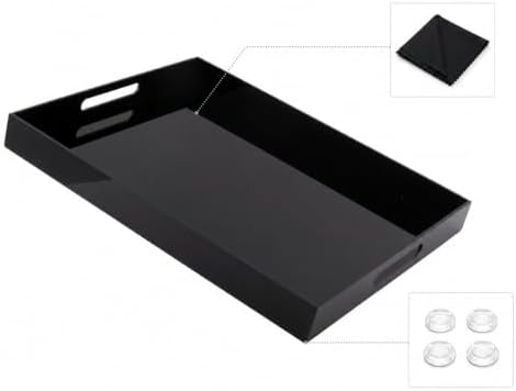Black Tray 15x10” with Cut Handles - Large Plastic Tray for Ottoman Coffee Table, Kitchen, Office & Serving Guests - Modern Countertop Organizer & Ideal Decorative Tray - Image 4