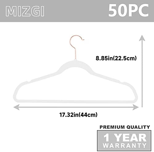 MIZGI White Velvet Hangers 50 Pack Non Slip Heavy Duty Rose Gold Hooks - Image 6