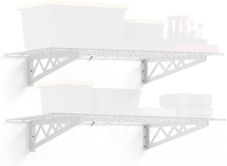 SafeRacks Steel Garage Wall Shelves 2-Pk w/Hooks, 500lb, White (24x48) by SafeRacks
