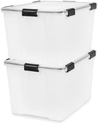 IRIS USA WeatherPro 74 Qt Storage Bins with Lids, 4 Pack, BPA-Free Plastic Gasket Box with Tight Latch and Seal, Stackable Nestable Tote Tub - Clear/Black - Image 2
